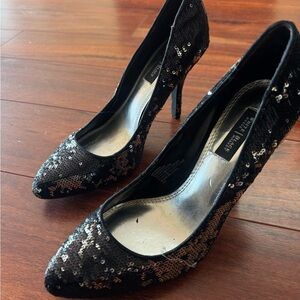 White House Black Market Black and Silver Sequin Heels